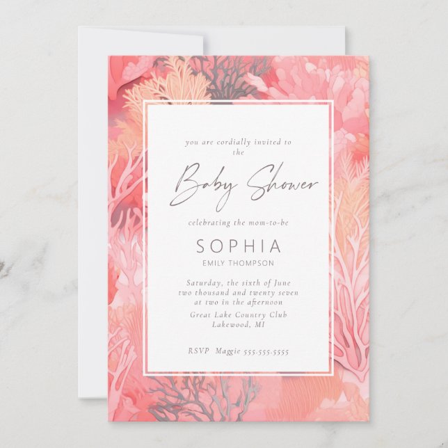 Coral Reef Vibrant Baby Shower - blush pink Invitation (Front)