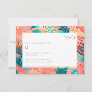 Coral Reef Vibrant Blush pink and teal RSVP Card