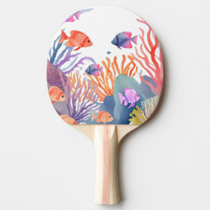 Coral Reef Watercolor Colourful Fish Ocean Ping Pong Paddle