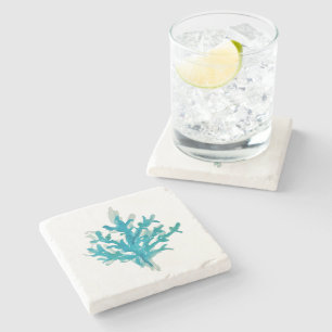 Coral Reef Watercolor Marble Stone Coaster