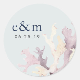Coral Reef Wedding Monogram Classic Round Sticker