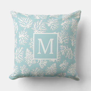 Coral Reefs summer coastal beach monogram Cushion