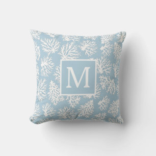 Coral Reefs summer coastal beach monogram Outdoor Cushion