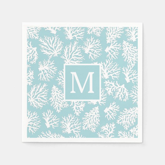 Coral Reefs summer coastal beach  monogram Outdoor Napkin (Front)