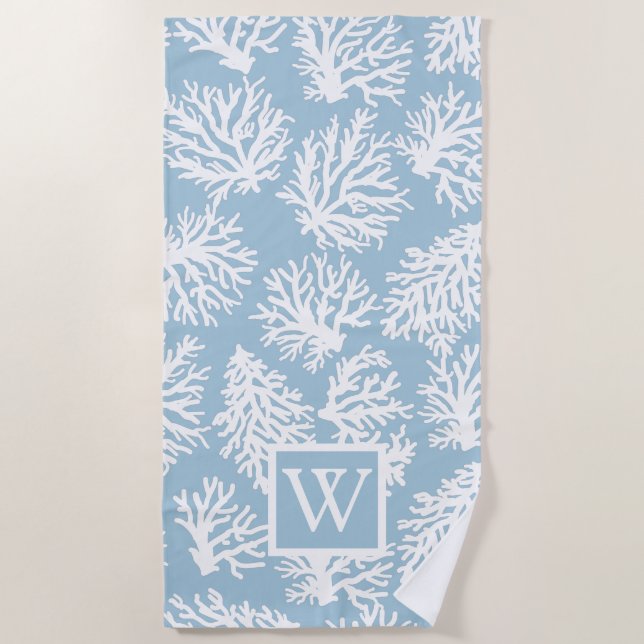 Coral Reefs Summer Coastal Beach Monogram  Towel (Front)