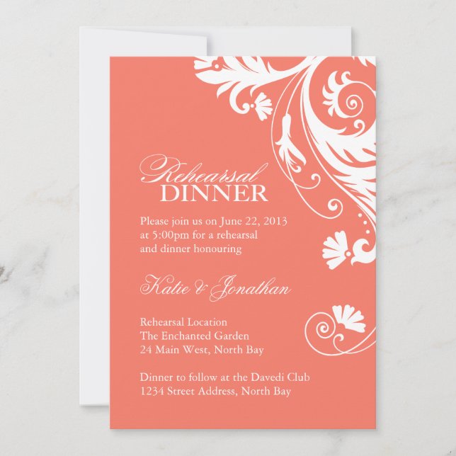 Coral Rehearsal Dinner Invitations (Front)