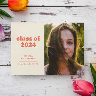 Coral Retro Simplicity Photo Graduation Announcement