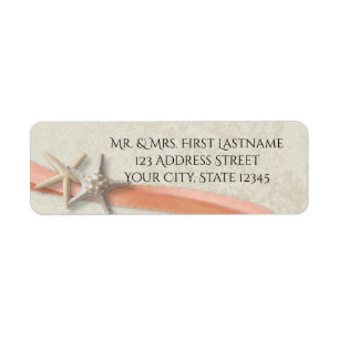 Coral Ribbon and Starfish Beach Return Address Label