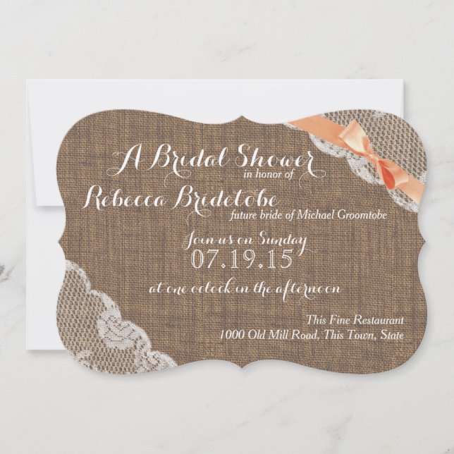 Coral Ribbon Lace Bridal Shower Invitation (Front)
