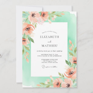 Coral Romantic Floral Wedding Invitation