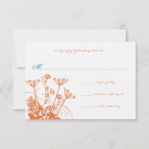 Coral Rose and Turquoise Wildflowers Wedding RSVP