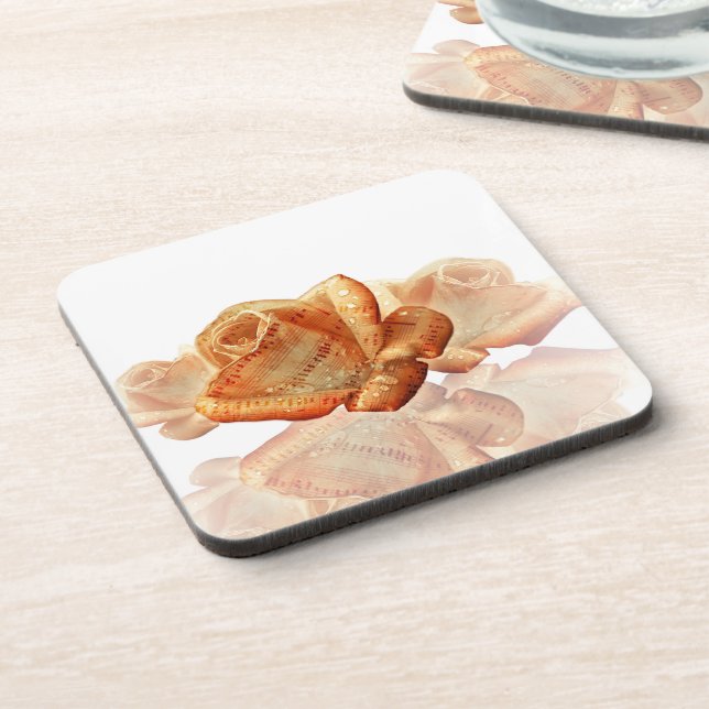 Coral Rose Blossom with Sheet Music Coaster (Left Side)