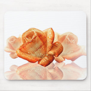 Coral Rose Blossom with Sheet Music Mouse Pad