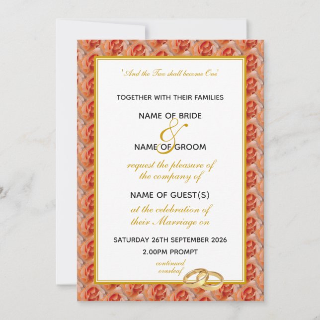 CORAL ROSE Elegant Floral WEDDING Christian Invitation (Front)