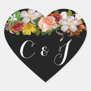 Coral Rose Floral Arrangement Wedding Heart Sticker