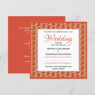 CORAL ROSE Floral Custom Square Wedding Invitation