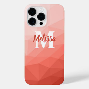 Coral rose geometric mesh ombre pattern Monogram iPhone 14 Pro Max Case