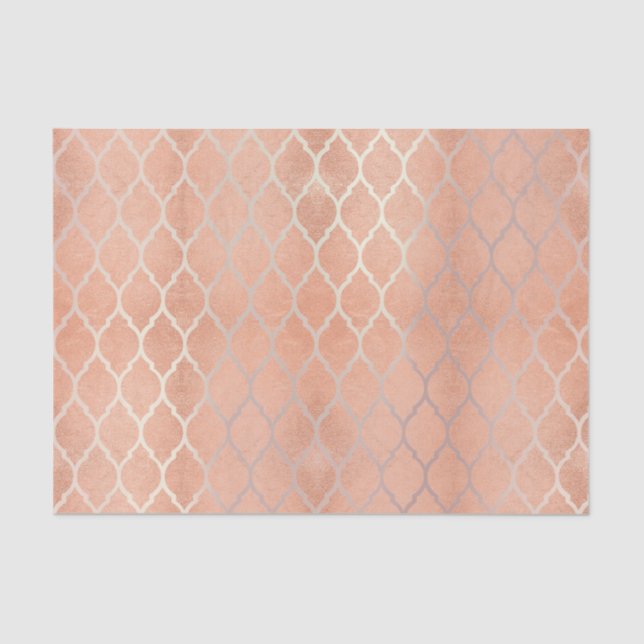 Coral Rose Gold Metallic Blush Peach Quatrefoil Tissue Paper (Front)