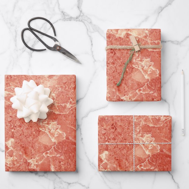 Coral Rose Gold Red Marble Texture  Wrapping Paper Sheet (Front)