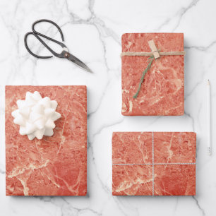 Coral Rose Gold Red Marble Texture Wrapping Paper Sheet
