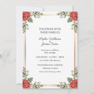 Coral Rose Greenery Wedding Invitation