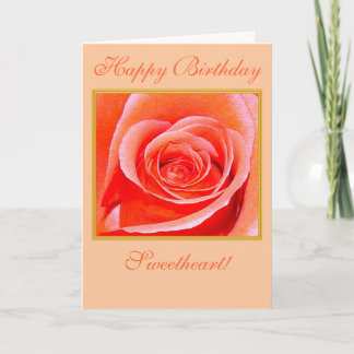 Coral Rose in Bloom Happy Birthday Card