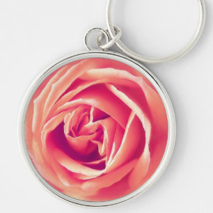 Coral rose print key ring