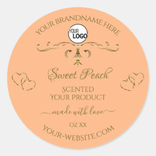Coral Rose Product Labels Gold Ornate Hearts Logo