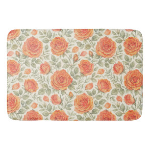 Coral Rose & Sage Garden Pattern Bath Mat