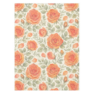 Coral Rose & Sage Garden Pattern Tablecloth