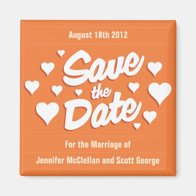 Coral Rose Save the Date Hearts Save the Date Magn Magnet (Front)