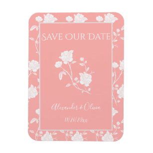 Coral Rose Save The Date Magnet