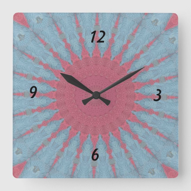 Coral Rose Starburst Square Wall Clock (Front)