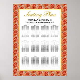 CORAL ROSE Wedding Reception 120 Seating Plan Poster