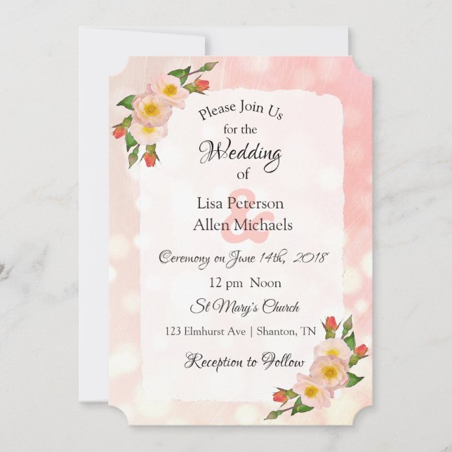 Coral Roses Floral Elegant Wedding Invitation (Front)