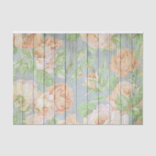 Coral Roses On Weathered Planks Rustic Tissue Paper