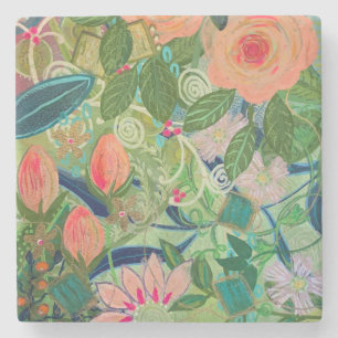Coral Roses Stone Coaster