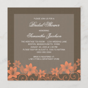 Coral Rustic Floral Bridal Shower Invite