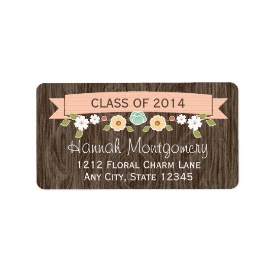 Coral Rustic Floral Graduation Return Address Address Label
