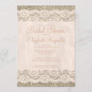 Coral Rustic Lace Bridal Shower Invitations