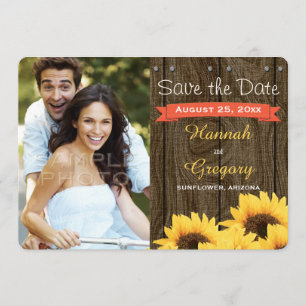 CORAL RUSTIC SUNFLOWER SAVE THE DATE CARD