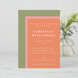 Coral Sage Green Modern Geometric Bridal Shower Invitation