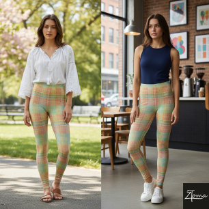 Coral & Sage Plaid Leggings