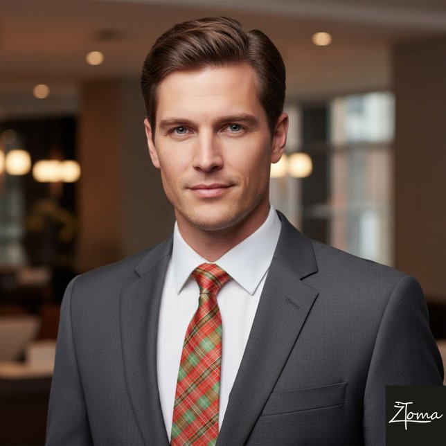 Coral & Sage Plaid Tie (Creator Uploaded)