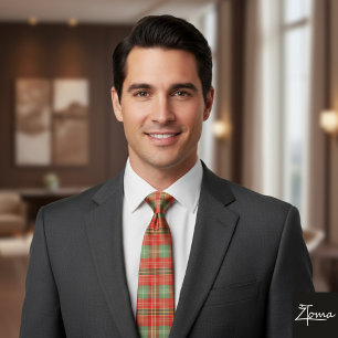 Coral & Sage Plaid Tie