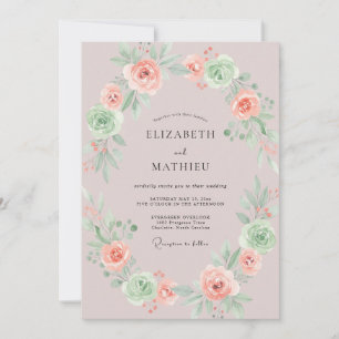 Coral Sage Wreath Wedding Invitation