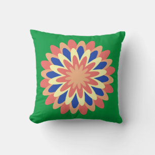 Coral, salmon, banana yellow, navy blue flower   cushion