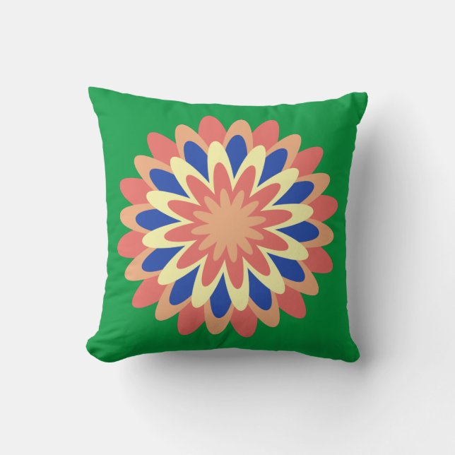 Coral, salmon, banana yellow, navy blue flower   cushion (Front)
