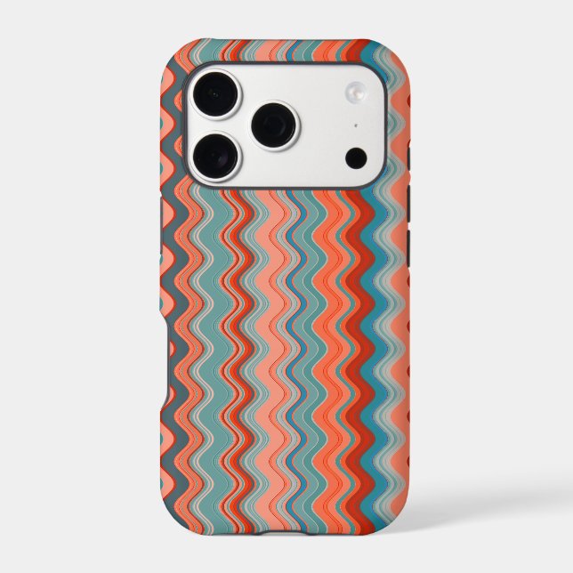 Coral Salmon Orange Blue Wavy Zigzag Pattern (Back)