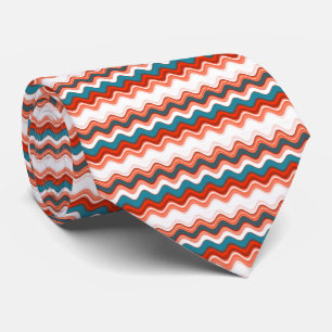Coral Salmon Orange Turquoise Wavy Zigzag Pattern Tie